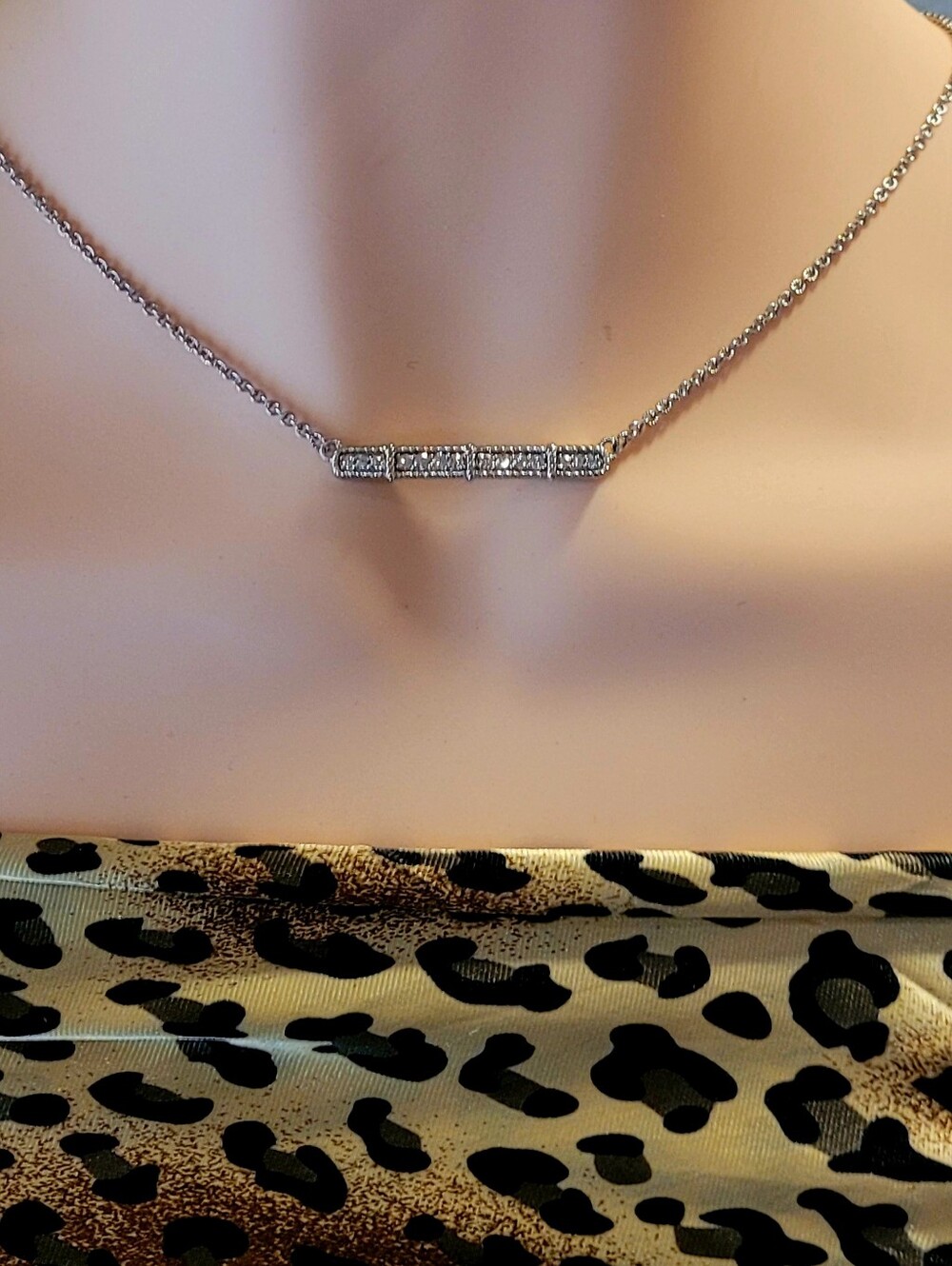 Judith Ripka Sterling Silver Bar Pendant Necklace with Cubic Zirconia - Romantic